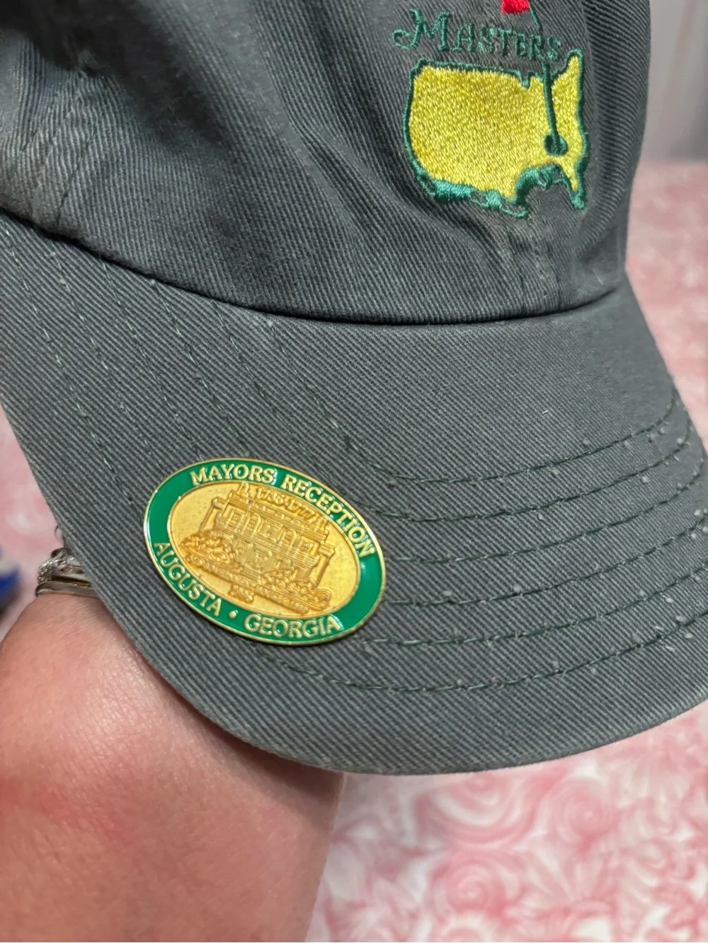 Masters Embroidered Logo Green Baseball Cap with pin